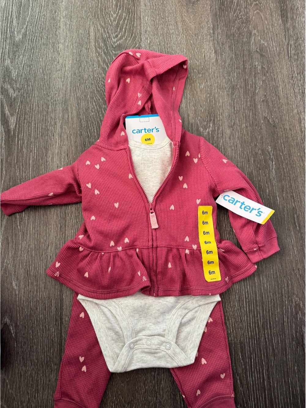 Carter’s Baby Girl 3-Piece Heart Hoodie Outfit Set 6M NWT
